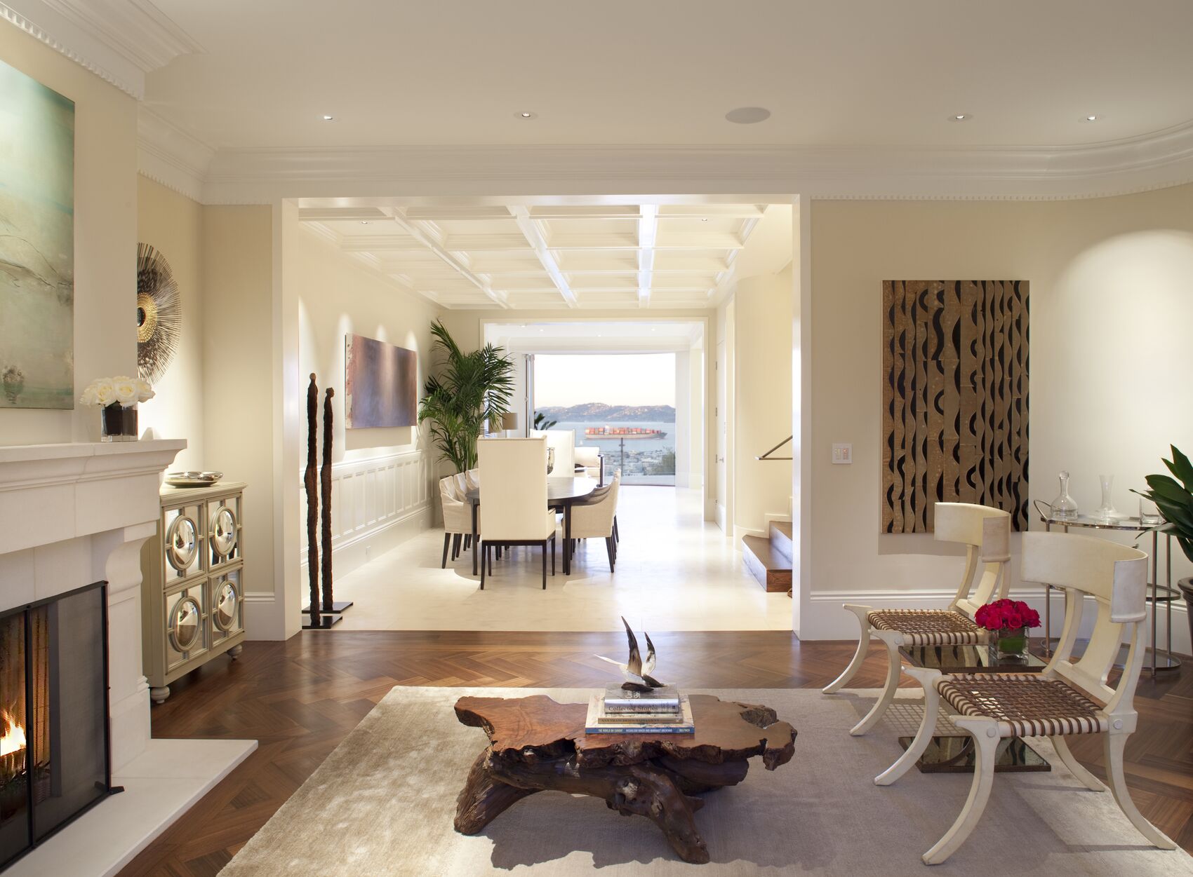 Living room with fireplace — Troon Pacific residence