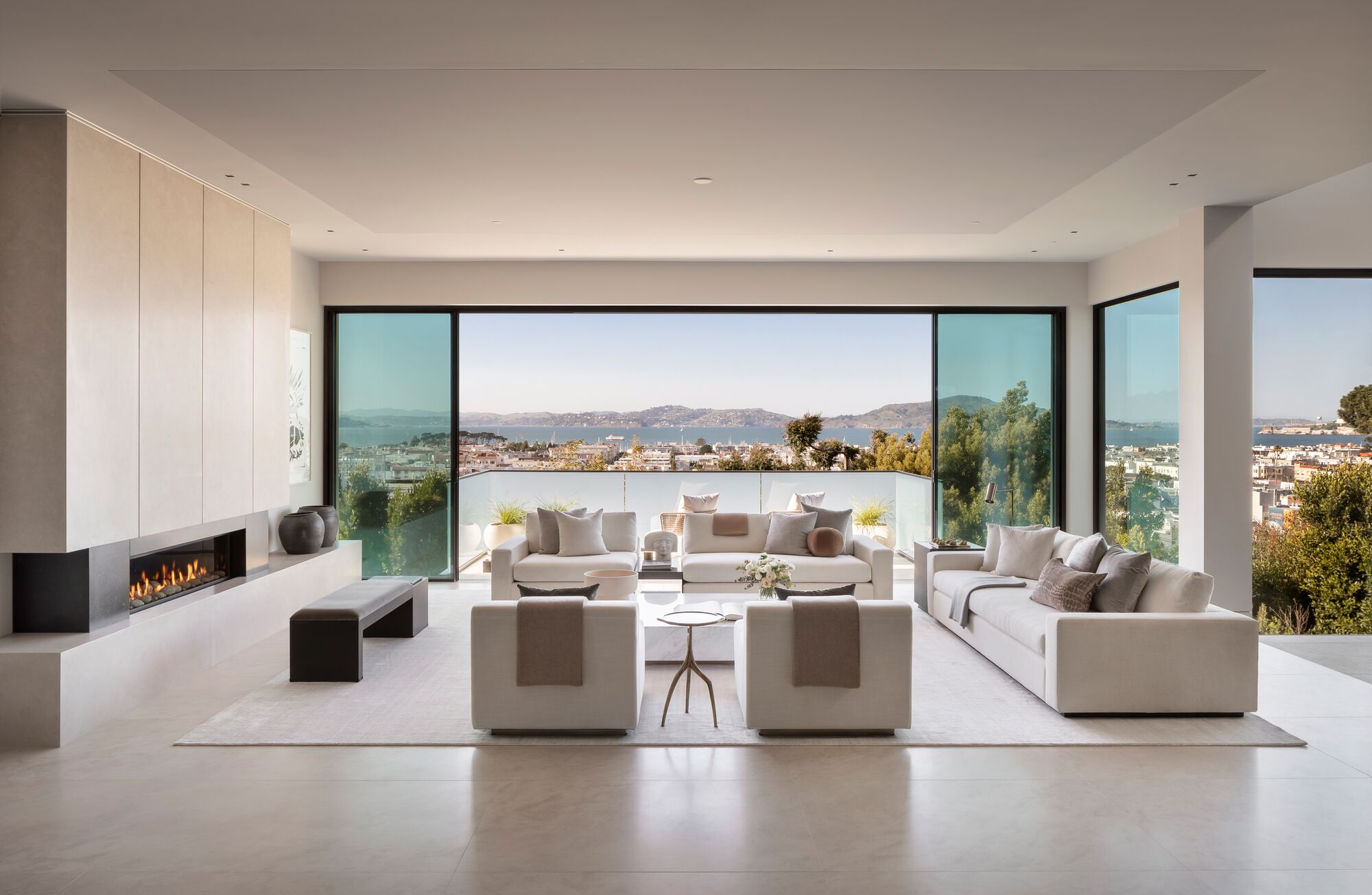 Living room opening to San Francisco Bay — Troon Pacific residence