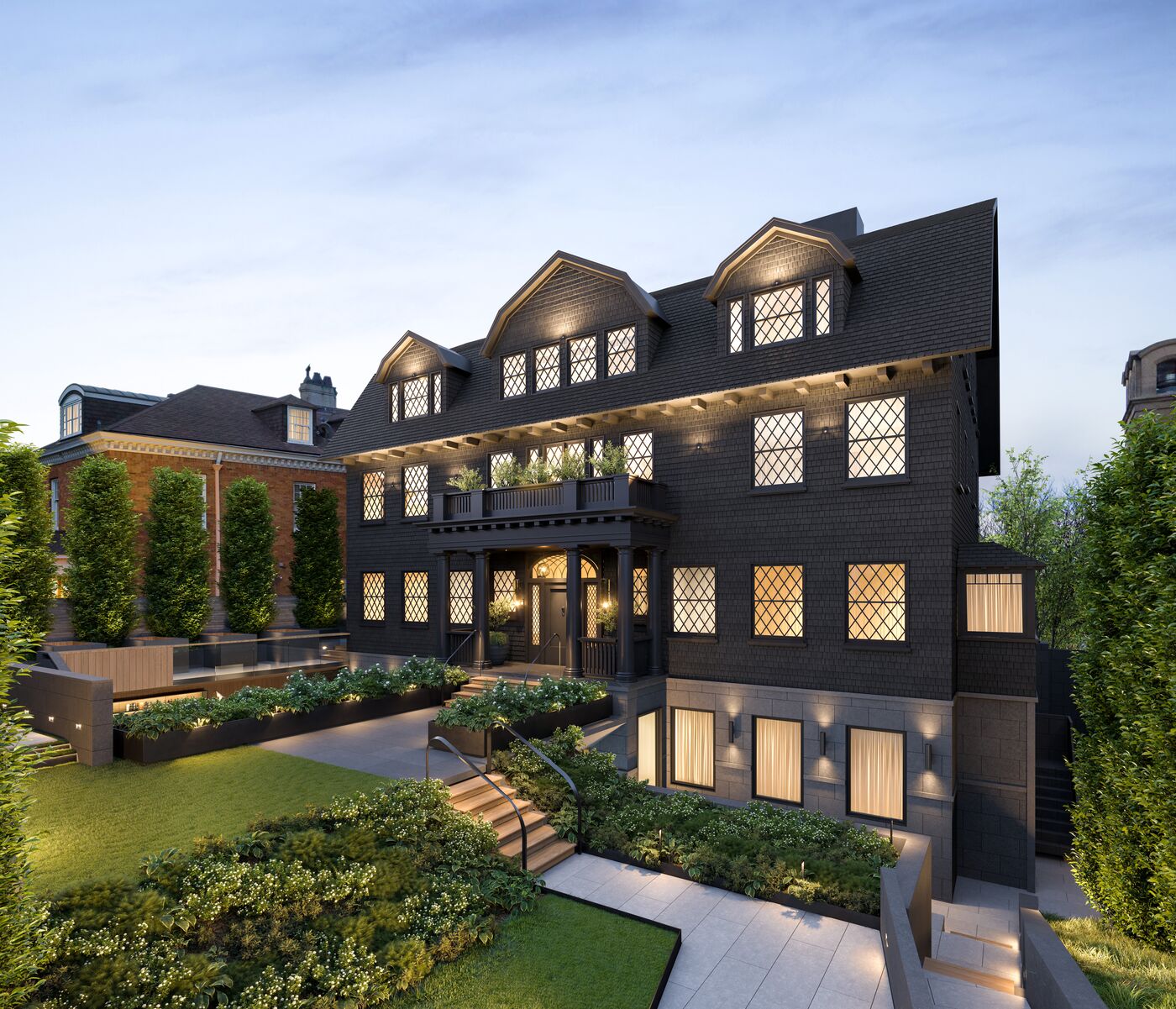 Shingle-style estate at dusk — Troon Pacific